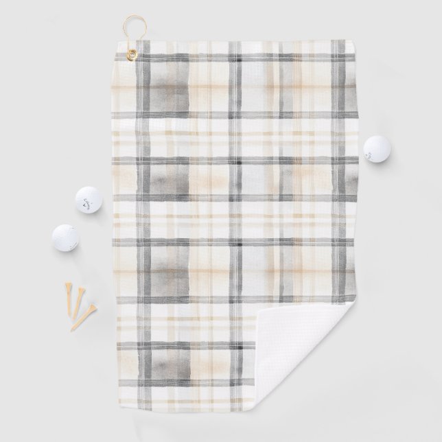 Toalla De Golf Cream Grey Yellow Plaid Stripes (In situ)