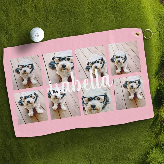 Toalla De Golf Crear su propio Collage de fotos 8 Nombre personal (Personalized Golf Towel with Photos and Text)