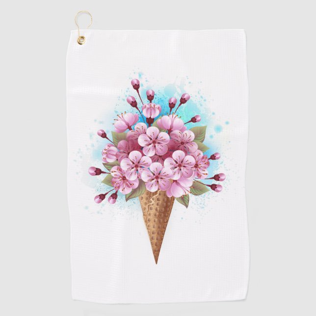 Toalla De Golf Crema rosa de hielo Sakura Waffle Cone (Anverso)