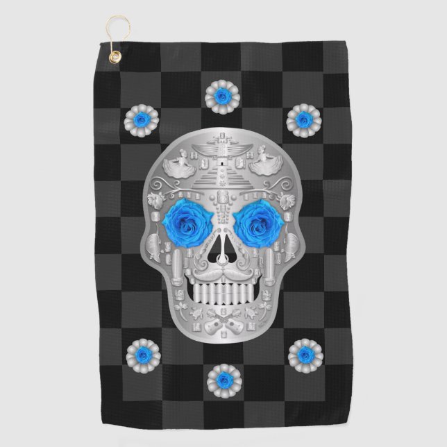 Toalla de golf cromada Calavera (Rosa azul) (Anverso)