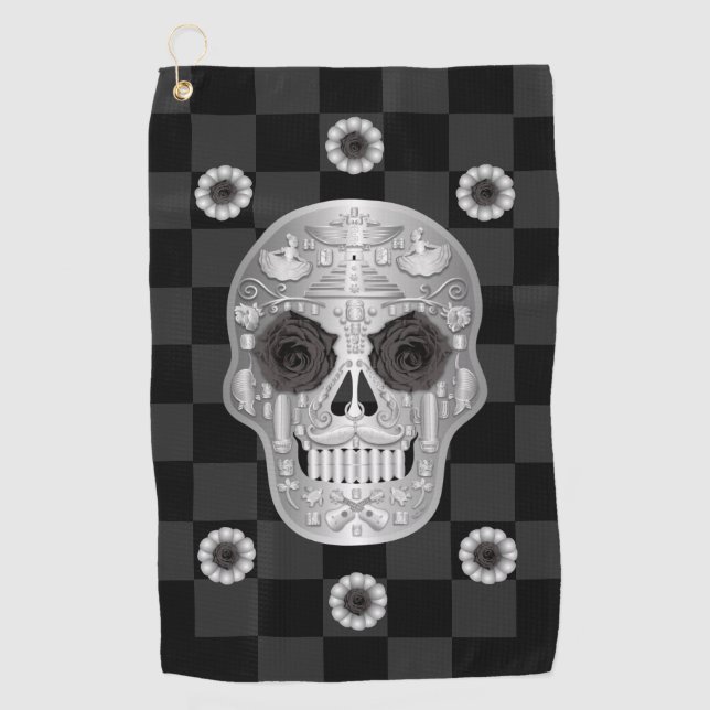 Toalla de golf cromada Calavera (Rosa negro) (Anverso)
