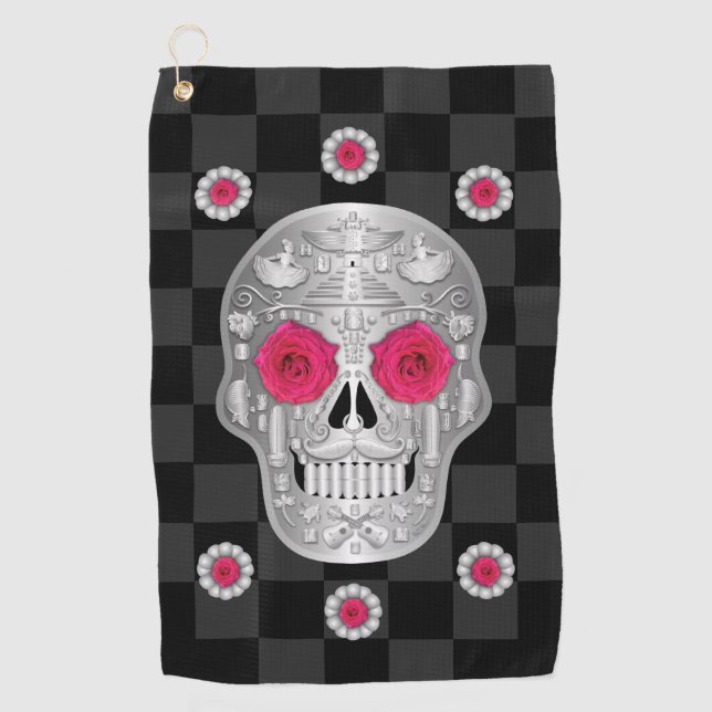 Toalla de golf cromada Calavera (rosa rosado) (Anverso)