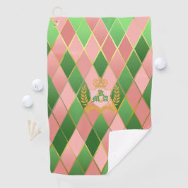 Toalla de Golf Cuadrada Rosa Verde Monograma Crest