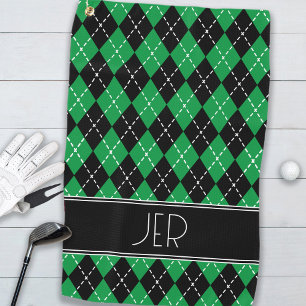 Toalla De Golf Cuadros Argyle Personalizado con Iniciales Negro V