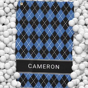 Toalla De Golf Cuadros Argyle Personalizados Nombre Negro Azul