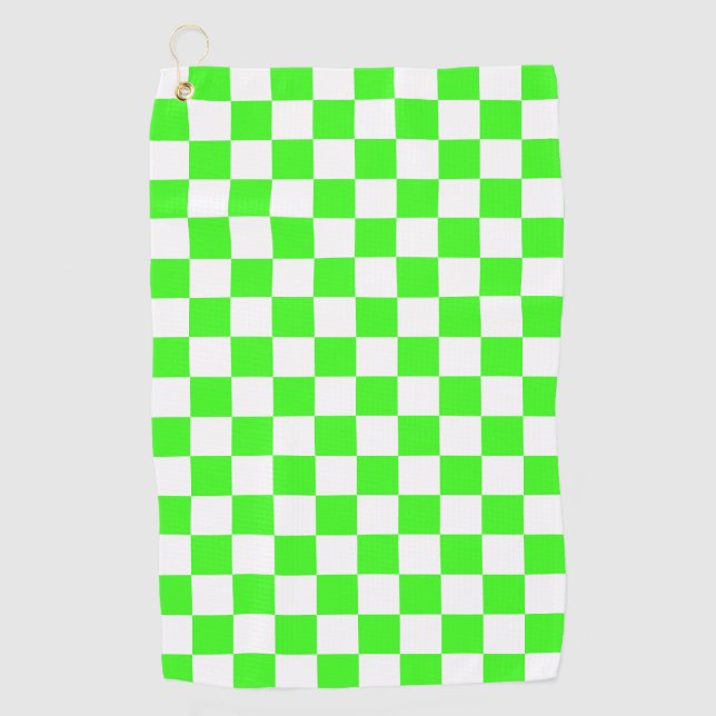 Toalla De Golf Cuadros Verde Neón y Blanco  (Anverso)
