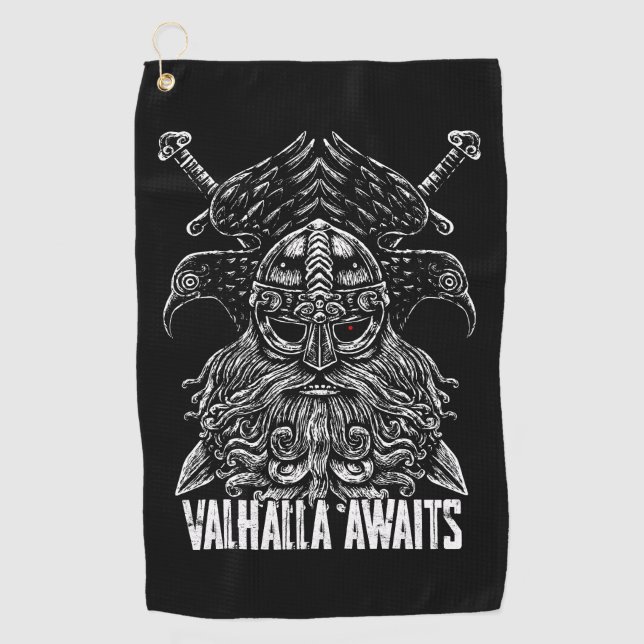 Toalla De Golf Cuervos de Odín Mitología vikinga Valhalla espera (Anverso)