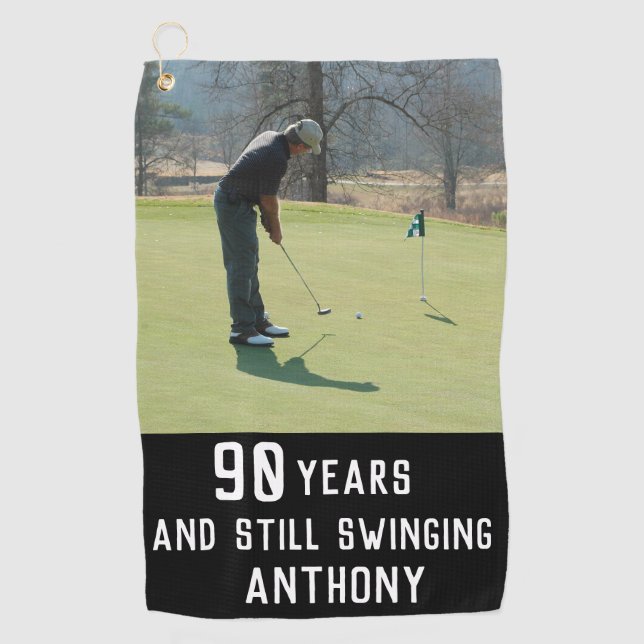 Toalla De Golf Cumpleaños Golfer Funny 90th happy Dad Par Photo (Anverso)