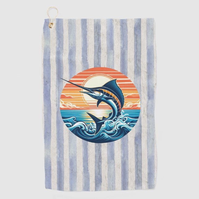 Toalla De Golf Custom Coastal/nautical/beach marlin sunset (Anverso)