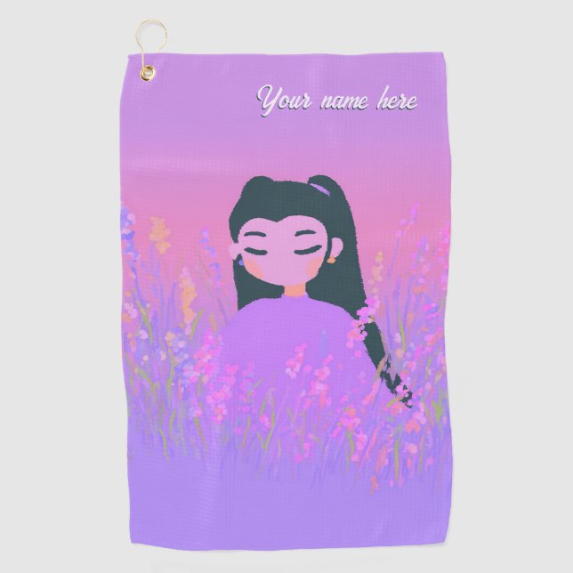 Toalla De Golf Customizable Name Golf Girl Lavender Daydream (Anverso)