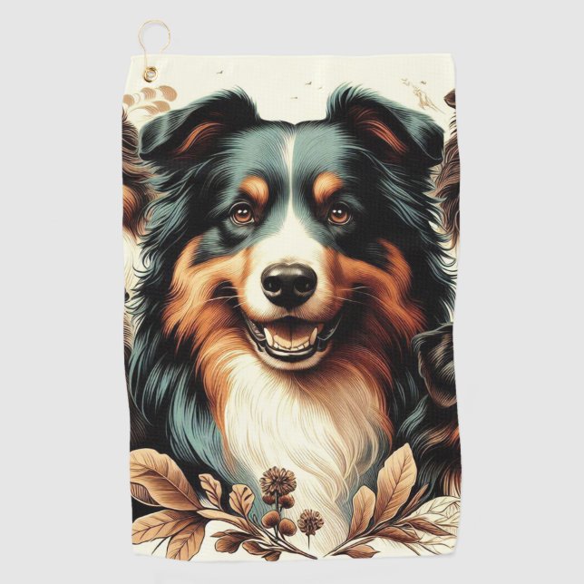 Toalla De Golf Cute Australian Shepherd Painting (Anverso)