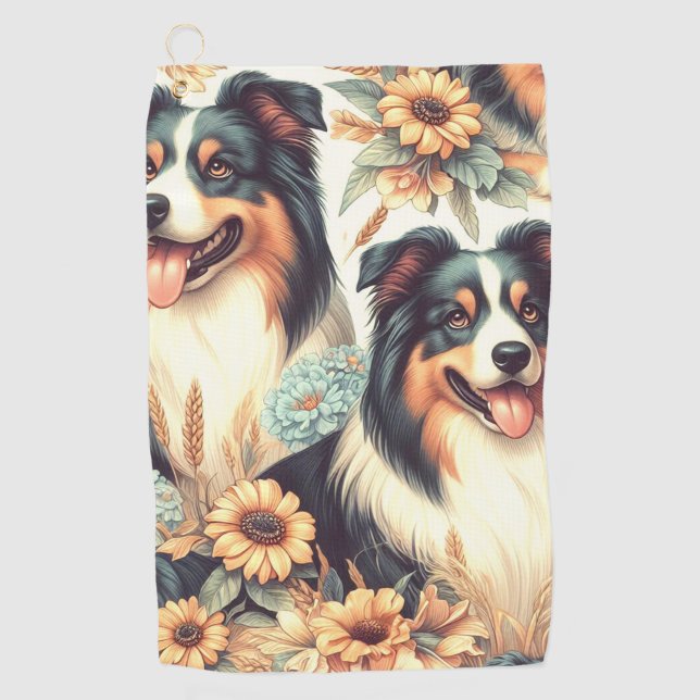 Toalla De Golf Cute Australian Shepherd Vintage Painting (Anverso)