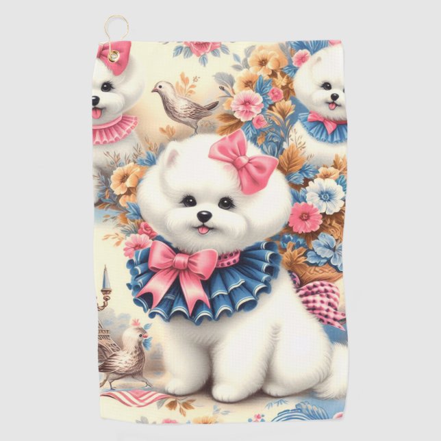 Toalla De Golf Cute Bichon Frisé Seamless (Anverso)
