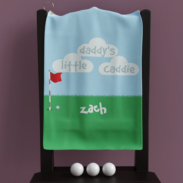 Toalla de golf Cute Blue Green Daddy's Little Cadd (Cute Blue Green Daddy's Little Caddie Golf Towel with space for your name)