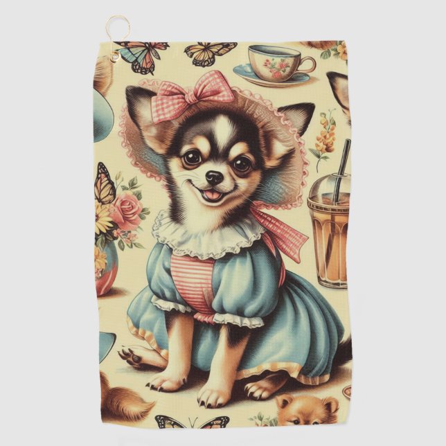 Toalla De Golf Cute Chihuahua Puppy Pintura (Anverso)