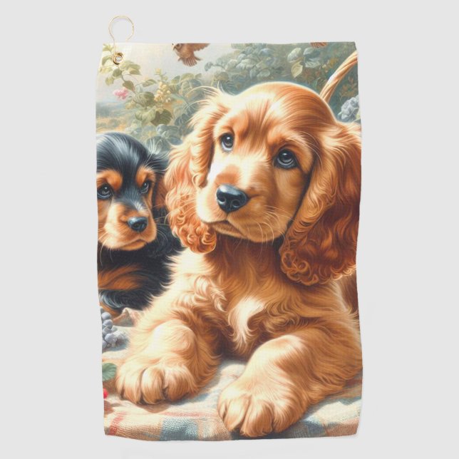 Toalla De Golf Cute Cocker Spaniel Painting (Anverso)