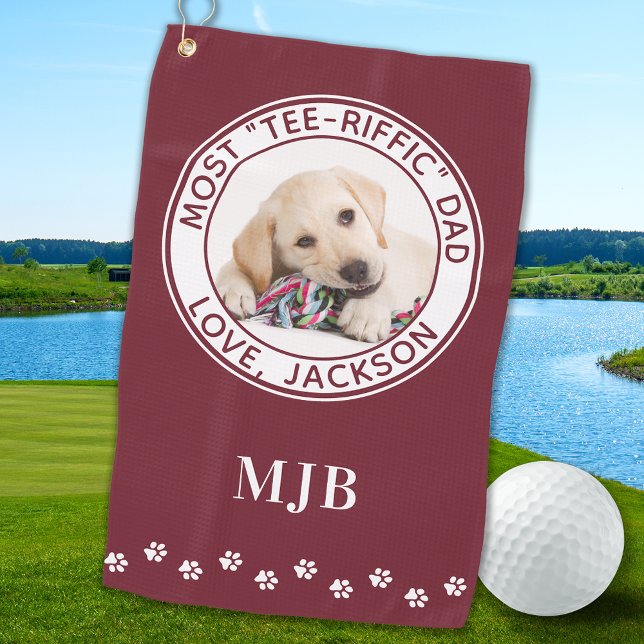 Toalla De Golf Cute DOG DAD Foto personalizada Golfer Red (Subido por el creador)