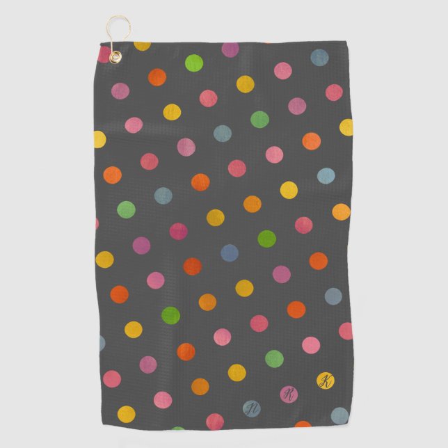 Toalla De Golf Cute Pastel Polka Dots Carbón Gris Monogramado (Anverso)
