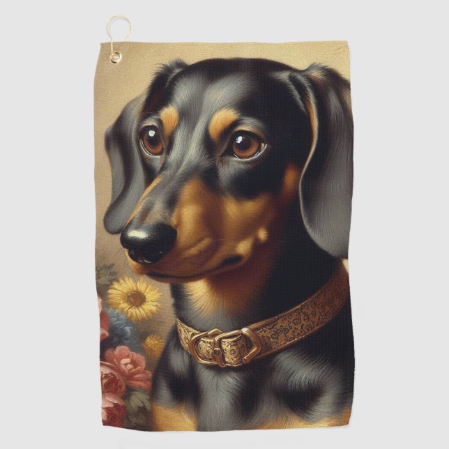 Toalla De Golf Cute Vintage Dachshund Pintura (Anverso)