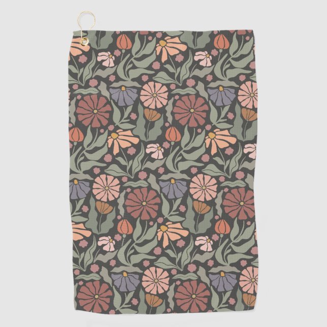 Toalla de Golf Cute Vintage Retro Flowers (Anverso)