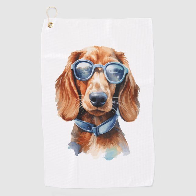 Toalla De Golf Dachshund con lentes de sol (Anverso)