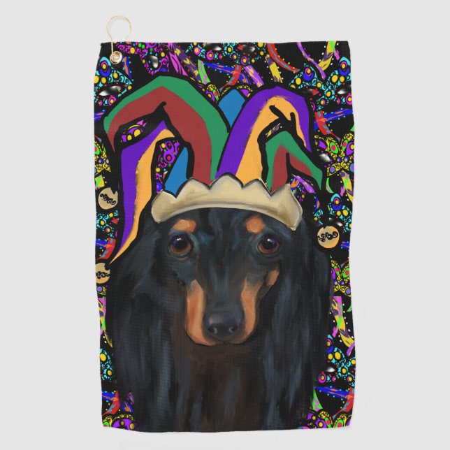 Toalla De Golf Dachshund negro de pelo largo (Anverso)