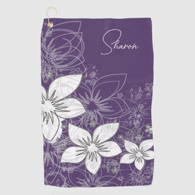 Toalla De Golf Dainty Floral Scroll on Plum (Anverso)