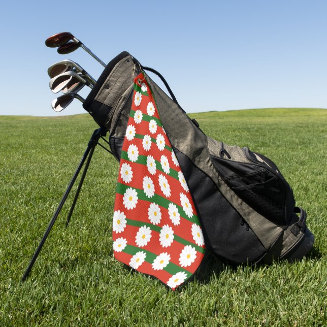 Toalla De Golf Daisy Flor verde rojo 2 tonos Patrón Chris (Verde)