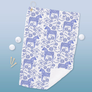 Toalla de golf Dala Horse Indigo Blue Folk Art