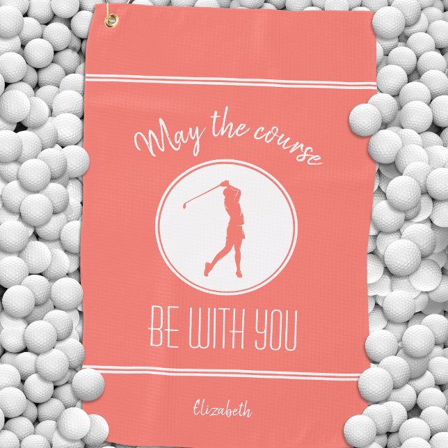 Toalla De Golf Dama Golfista Monograma Pro Moderno Coral Campo de (Golf Course Lady Golfer Monogram Pro Modern Coral Golf Towel)