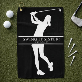 Toalla De Golf Dama Silueta de Golfista Monograma Personalizado 