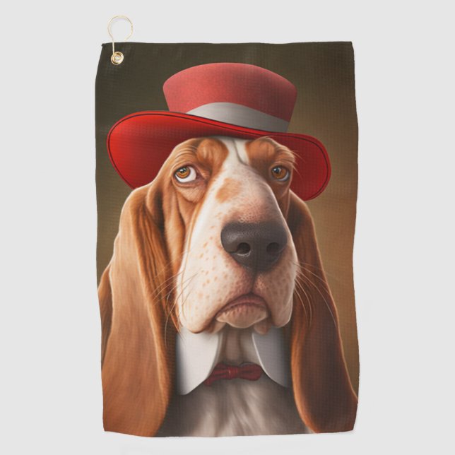 Toalla De Golf Dapper Basset Hound con Gorra Rojo (Anverso)