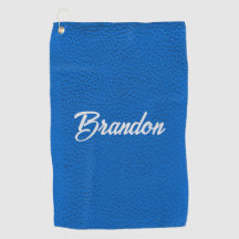 Toalla de golf de cuero azul con nombre personaliz