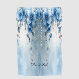 Toalla de golf de flores azules y perlas