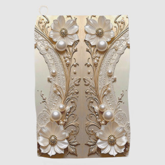 Toalla de golf de flores blancas modernas perlas