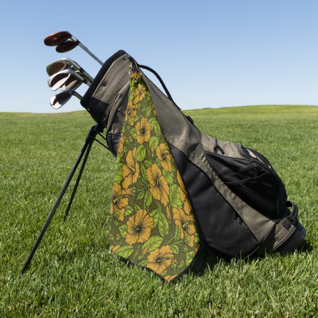 Toalla de golf de flores de hibisco amarillo (Verde)