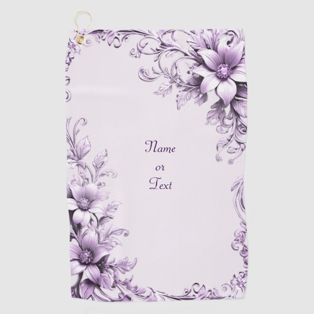 Toalla de Golf de Flores Moradas Elegantes (Anverso)
