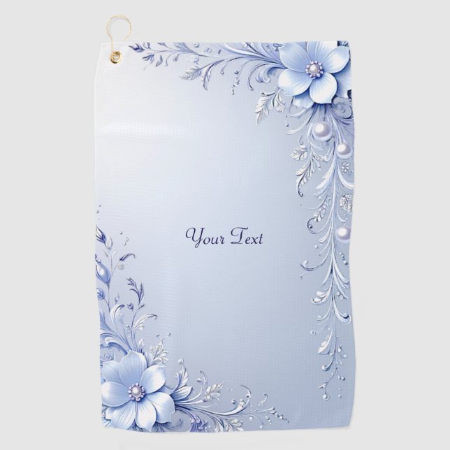 Toalla de golf de flores ornamentadas azules (Anverso)