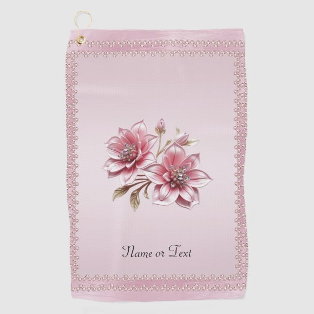 Toalla de golf de flores rosadas modernas (Anverso)
