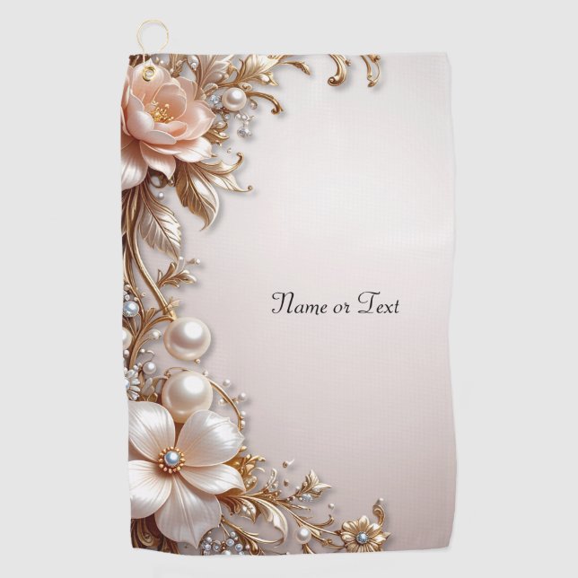 Toalla de Golf de Flores Suaves Rosa y Blanco (Anverso)