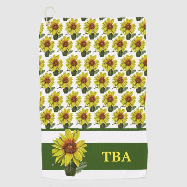 Toalla de golf de girasol monograma personalizada (Anverso)