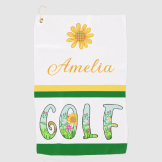 Toalla de golf de monograma floral brillante