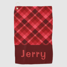 Toalla de golf de Monograma Ruby Red Plaid