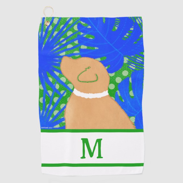 Toalla de golf de perro amarillo de la isla verde  (Anverso)