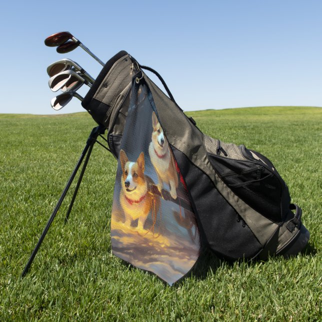 Toalla De Golf Decoración de los Navidades Corgi Snowy Sleigh (Verde)