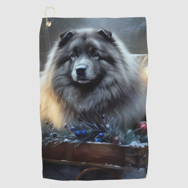 Toalla De Golf Decoración de los Navidades Keeshond Snowy Sleigh (Anverso)