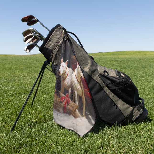 Toalla De Golf Decoración de Navidades de Bull Terrier Snowy Slei (Verde)