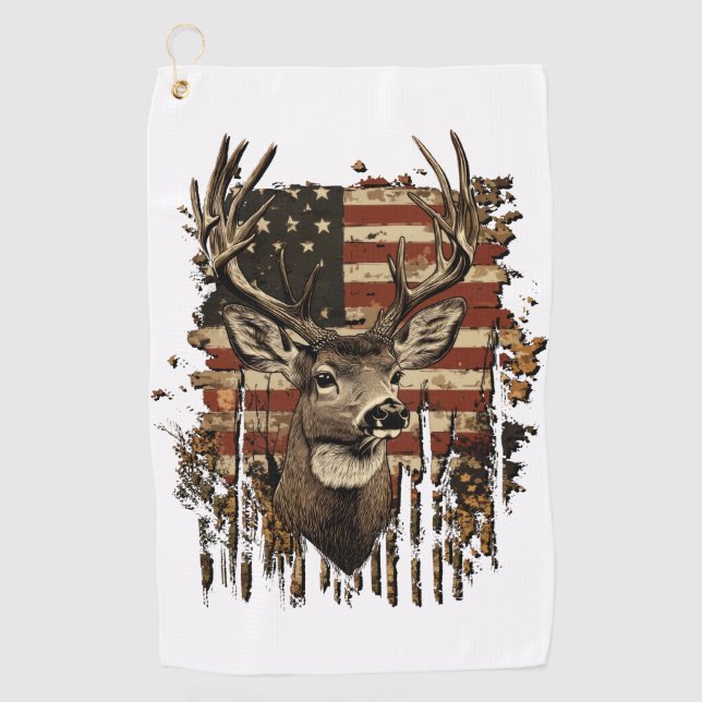 Toalla De Golf Deer, Buck Season USA Flag (Anverso)