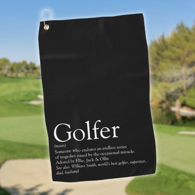 Toalla De Golf Definición de golfer personalizada en blanco y neg (Personalized Golfer Definition Black and White Golf Towel)