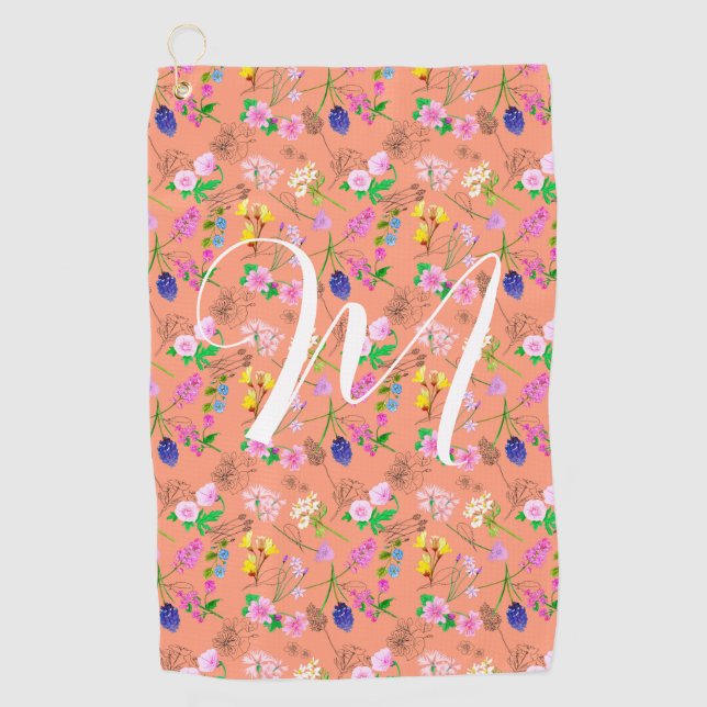 Toalla De Golf Delicadas flores silvestres en naranja. Personaliz (Anverso)